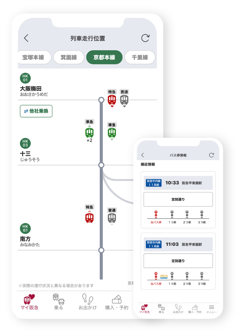 阪急電鉄・阪急バスの走行位置をリアルタイムで反映