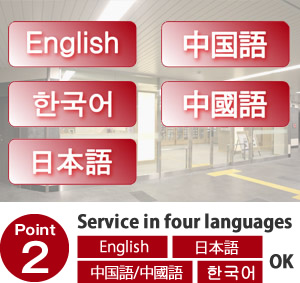 Point02 Service in four languages English/日本語/中国語/中國語/한국어 OK