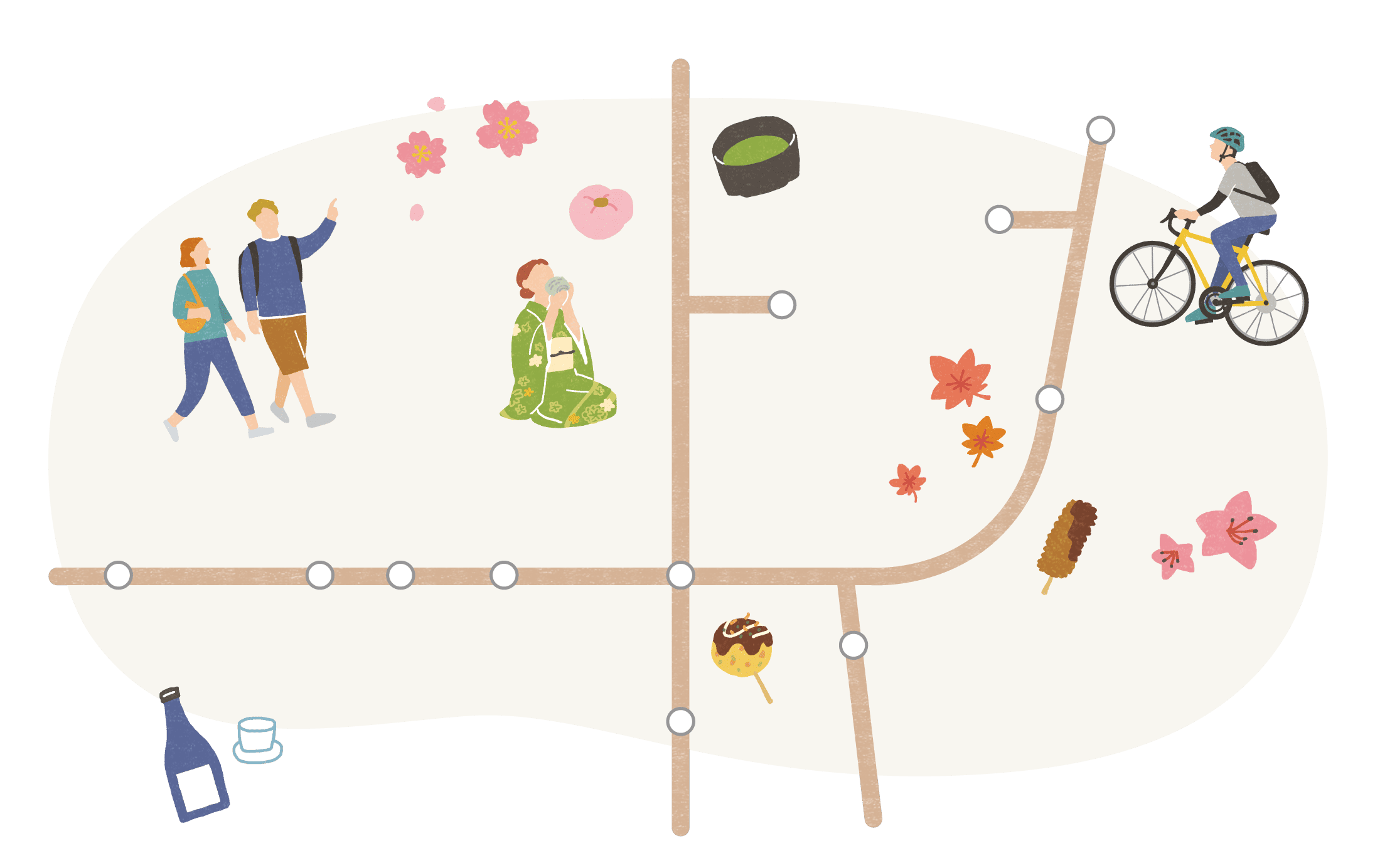 旅行者向け乗車券で行けるエリアのマップ